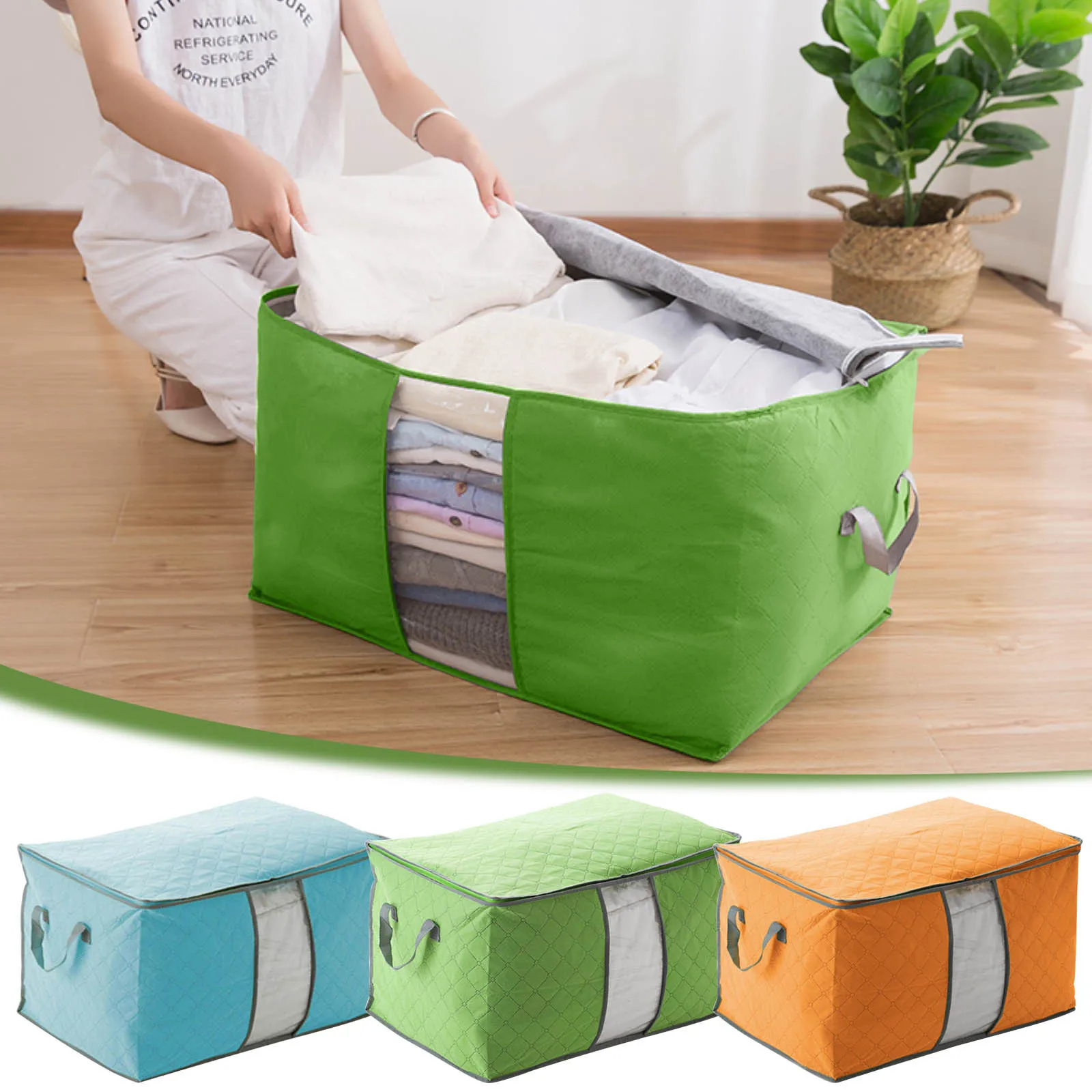 1 Clothes Blanket Storage Bag Charcoal Bamboo Organizer Foldable Zipper Box 