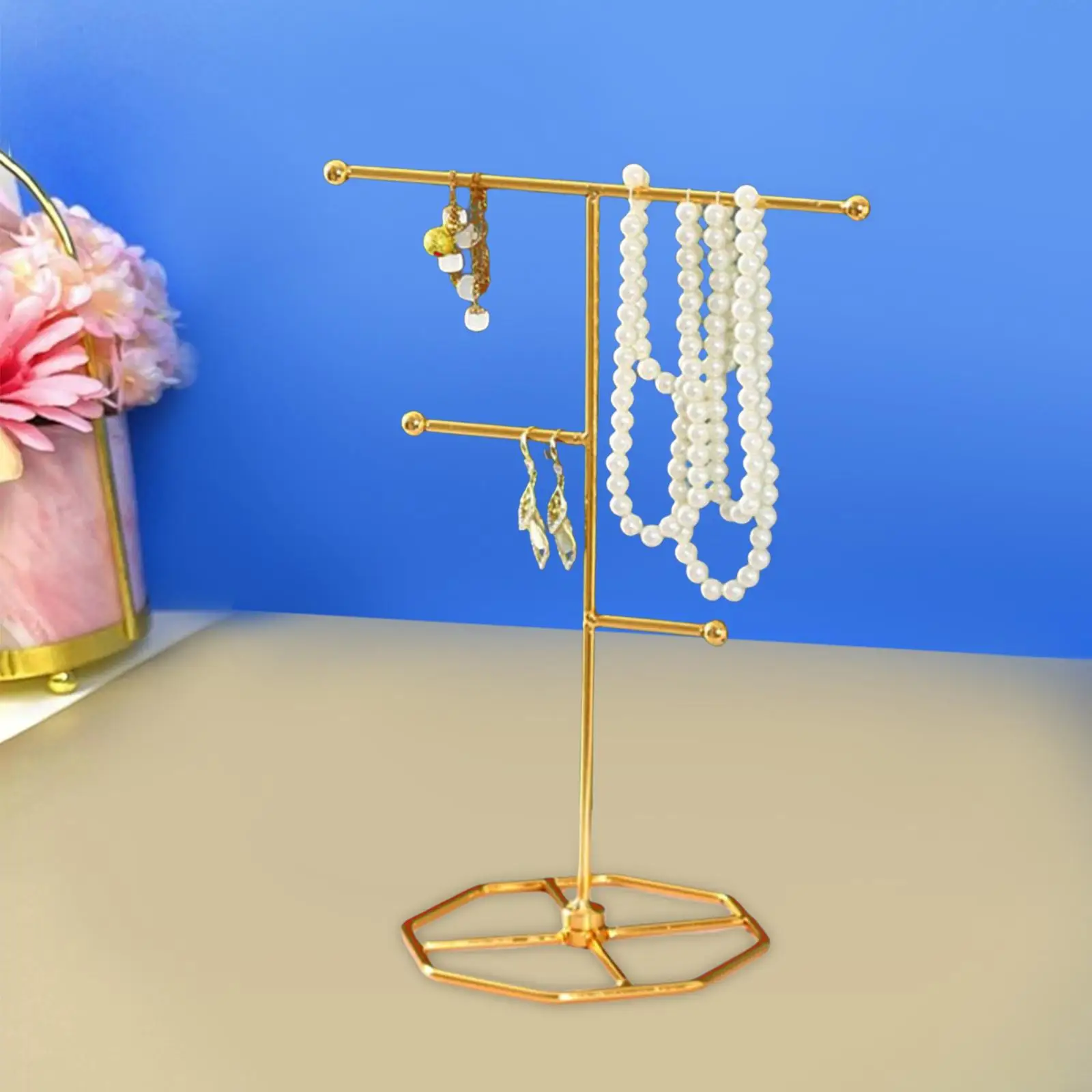 Metal Jewelry Organizer Free Standing Hanger Home Decors Ornament Earring Display Stand for Chains Bracelet Vanity Table Closet