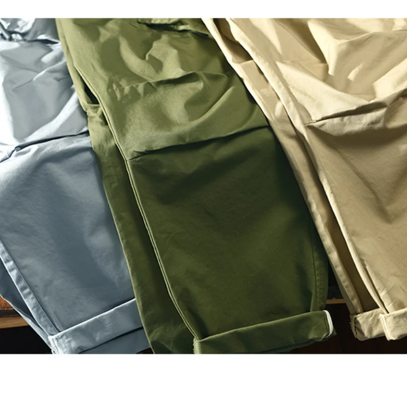 green cargo pants men 2022 Spring Summer New Men Drawstring Cargo Pants 100% Cotton Loose Multi Pockets Vintage Army Green Casual Trouser GA-Z382 black cargo trousers