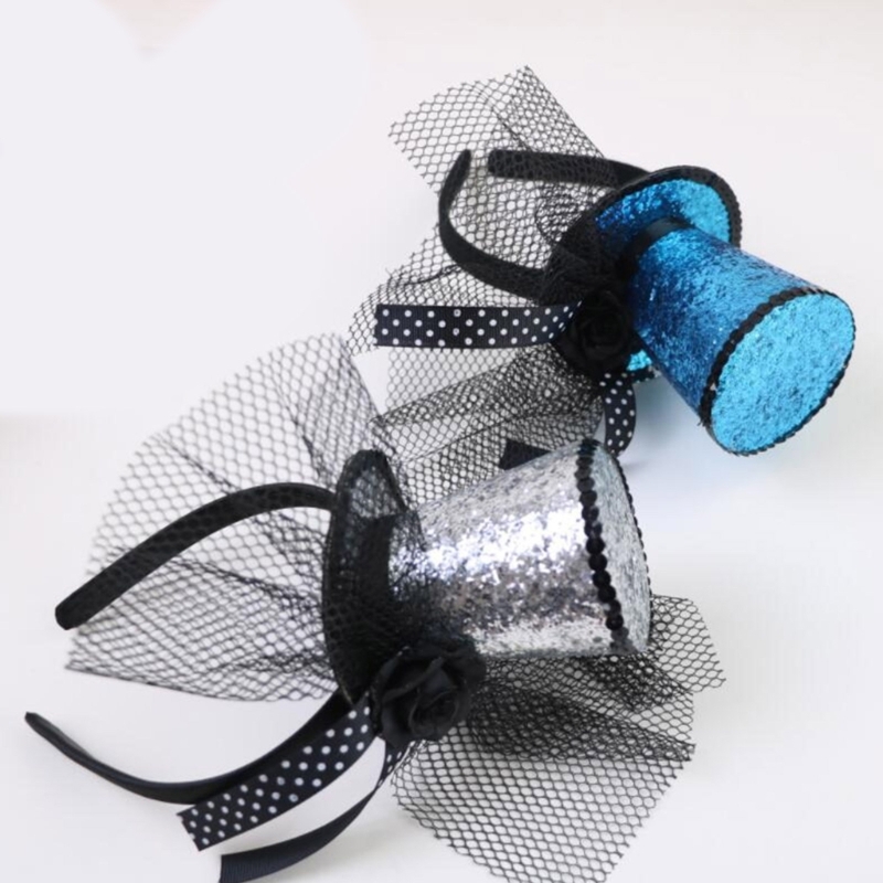 Vintage-Fascinator-Zylinder für Mädchen mit glitzerndem Schleier für Tea-Party-Opernkostüm – Detail 4