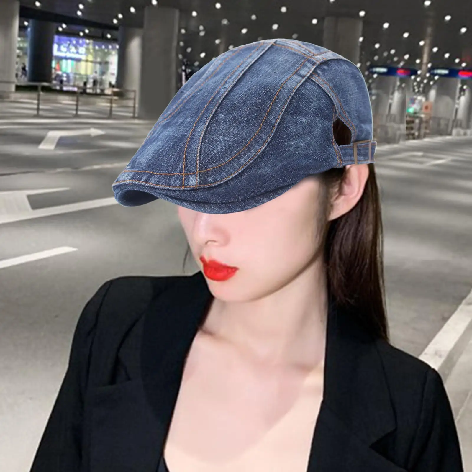 Unisex Newsboy Hat, Beret Snap Denim Hunting Caps for Men`s Washed Jean Adjustable