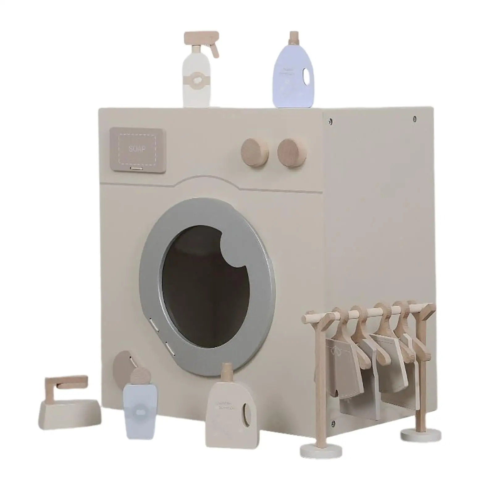 Wooden Washing Machine Playset Appliance Pretend Play,, Doll