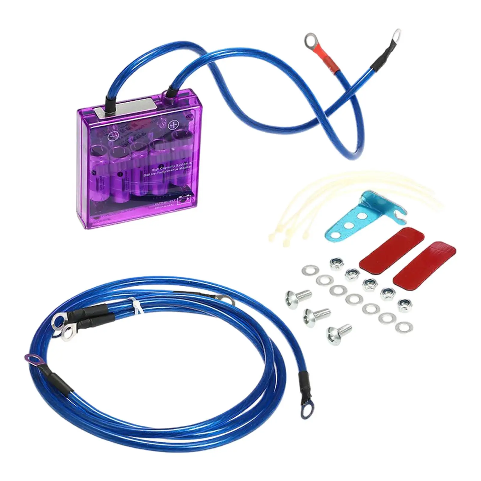 Universal Car Fuel Saver Voltage Stabilizer Regulator with Grounding Earth Cables Kit Purple