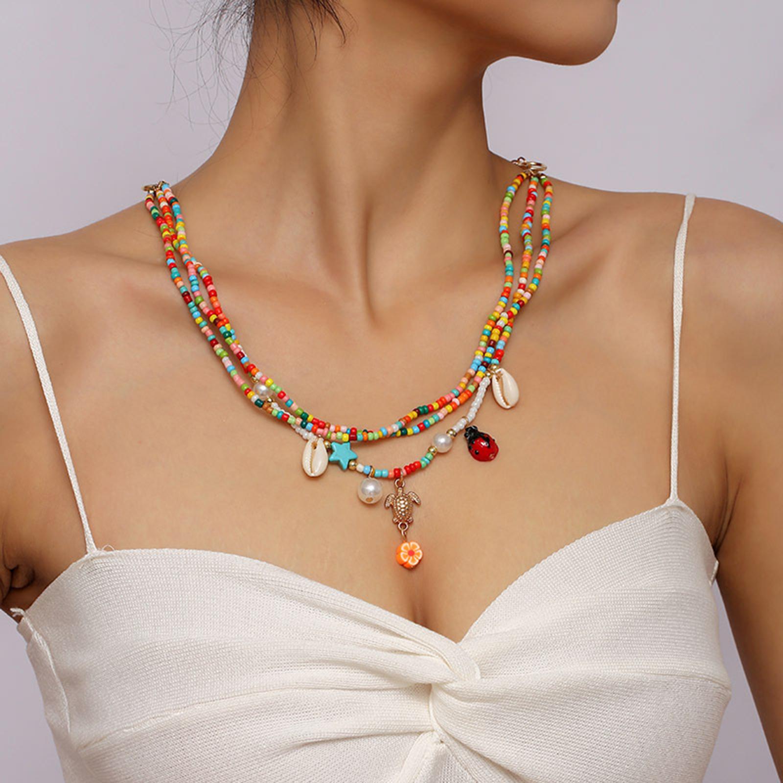 Bohemian Pendant Starfish Shell Multilayer Fashion Jewelry Handmade Necklace for Club Beach Summer Festival Mother'S Day Lover