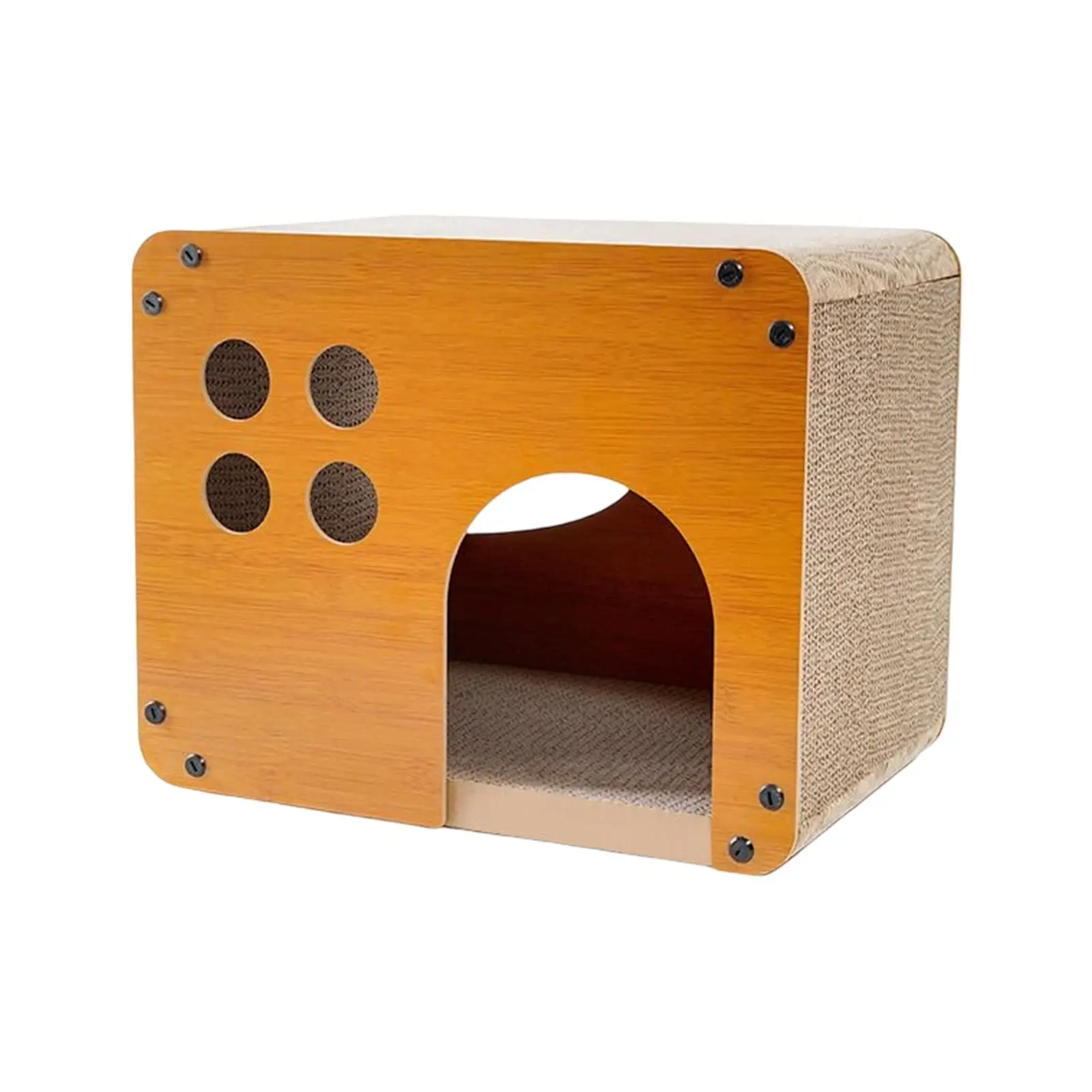 Pets Cave Corrugated Cardboard Breathable Compact Furniture Cat Dog Wood House Sleeping Bed for Puppy Indoor Cats Kitten Rabbits