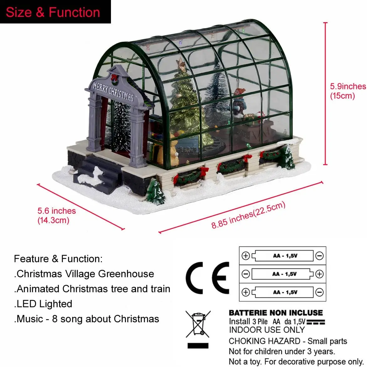 Animated Lighted Christmas Village Greenhouse Collectible House Ballroom Disply Xmas Home Accent Fireplace Decoration Musical