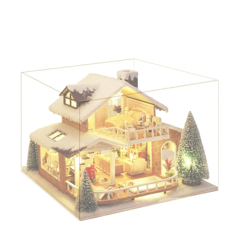  Wooden  with Furniture, with LED Light and Dustproof Cover  Birthday Gifts for Kids and Adults 3D Puzzles Toy