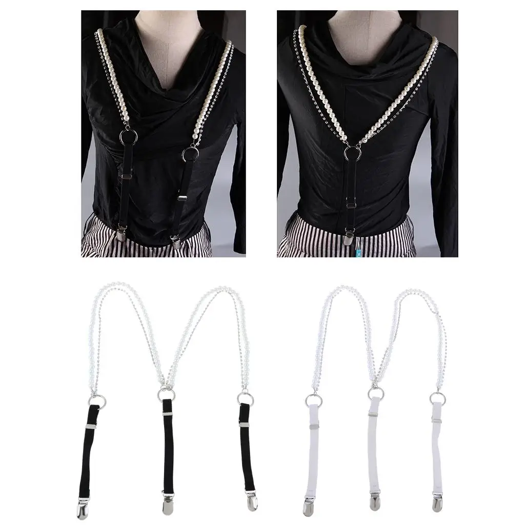 Pearl Diamante Elastic Suspenders Shirt  for Women Pants Trousers