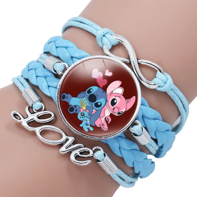 Disney Lilo & Stitch bracciale in pelle gioielli Cartoon Time Gem Blue bracciale  per ragazzi ragazze Retro Fashion Ornament regali donna