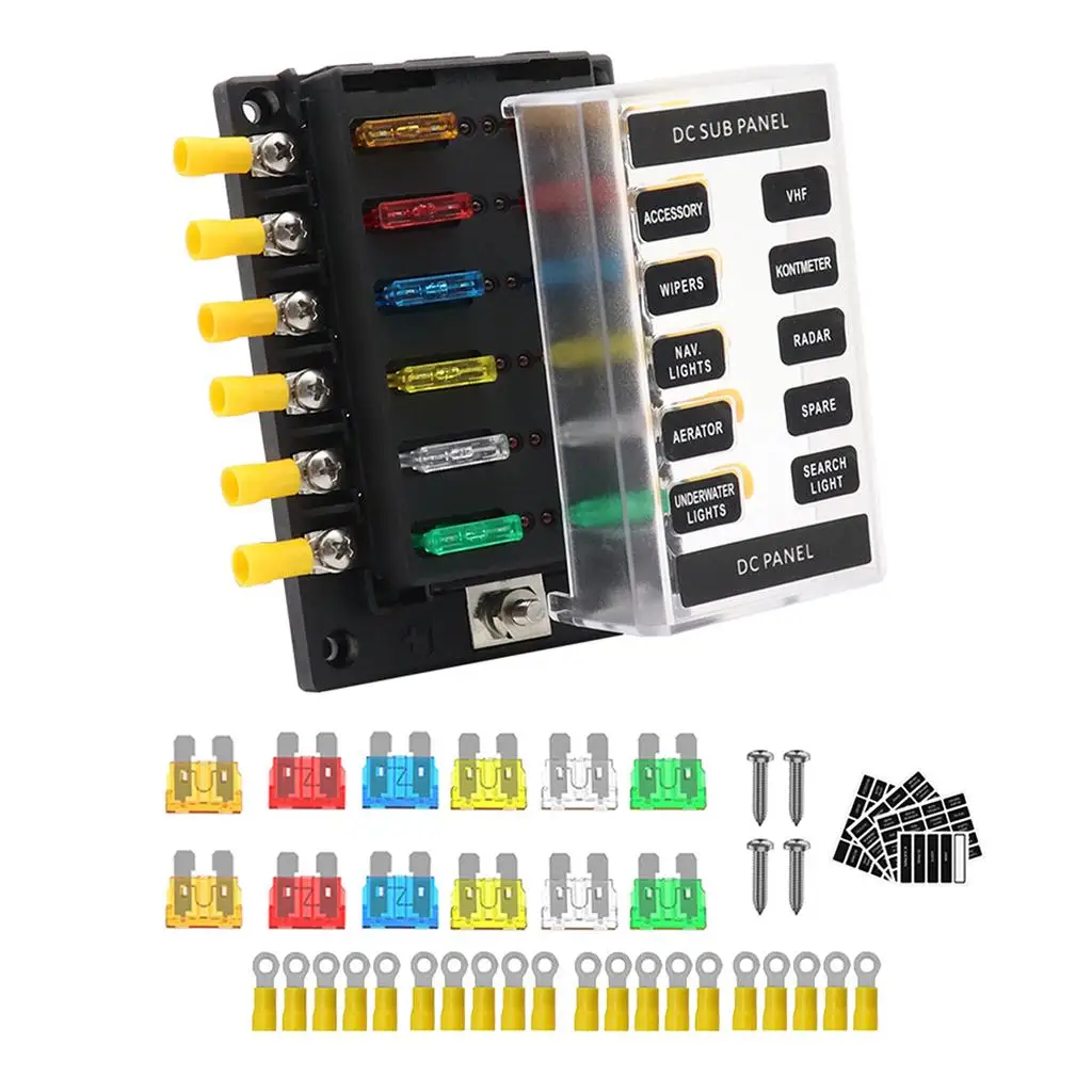 12 way fuse fuse box with negative bus, waterproof