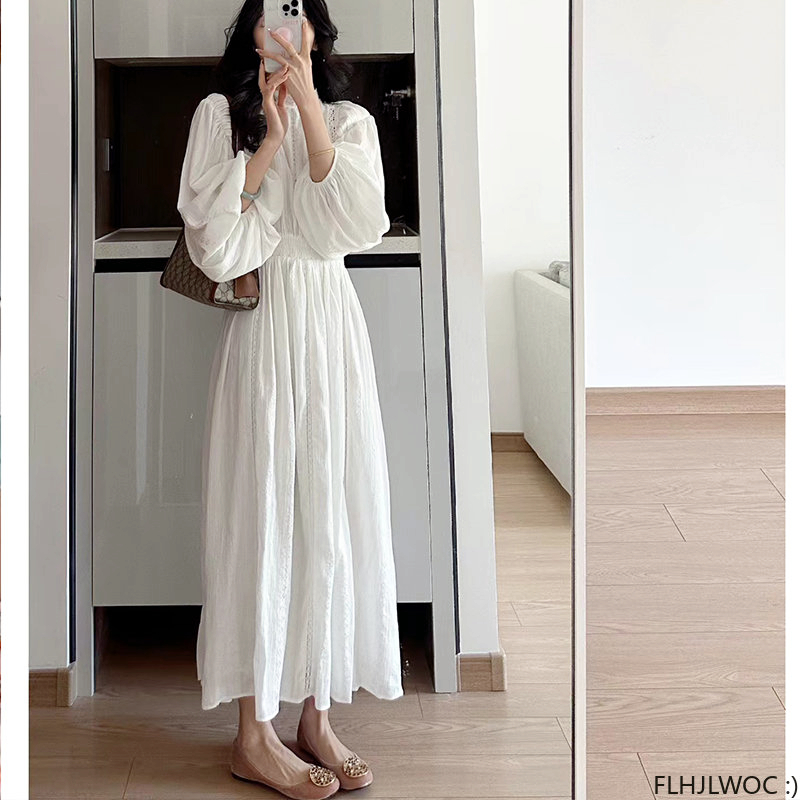 2023 Long Dresses Summer New Design Women Flhjlwoc Korean Japanese Style  Cute Date Girls Solid Vintage Elegant White Dress - AliExpress