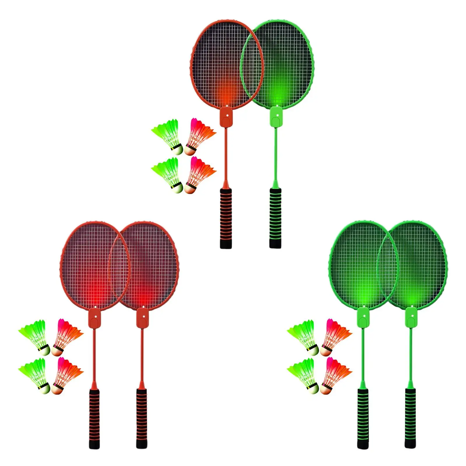 2Pcs Badminton Racquet Set for Children Adults Luminous Badminton Rackets for Lawn Backyard Game Indoor Outdoor Beach Playing