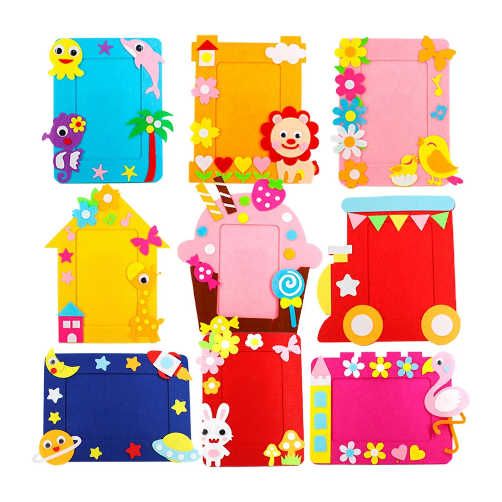 9x 3D Picture Frames DIY Kids Arts Non Woven Handmade Stickers Children Gift