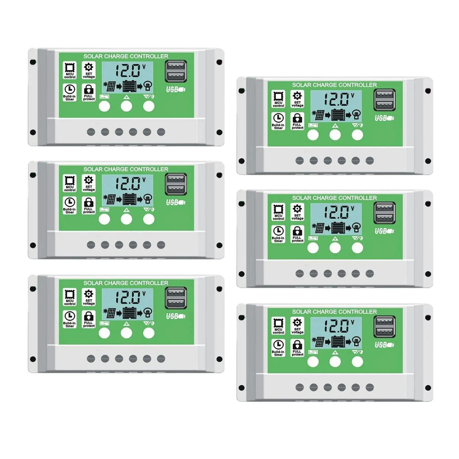 Solar Controller 12V/24V 60A 50A 40A 30A 20A 10A Solar Regulator PWM Battery Charger LCD Display Dual USB 5V Output
