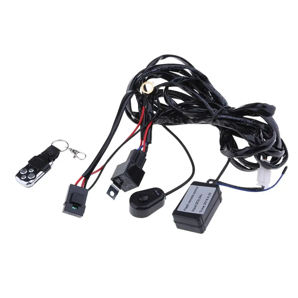 12V-24V Car Remote Control Flash Strobe 2  LED Light Wiring Harness Kit