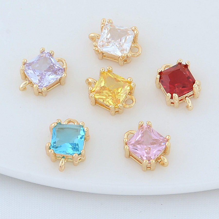 7.5*10,5mm 14 Karat Gold Messing mit Zirkon Quadrat 2 Löcher verbinden Charms Anhänger Halskette Ohrringe Schmuck herstellung Zubehör – Detail 1