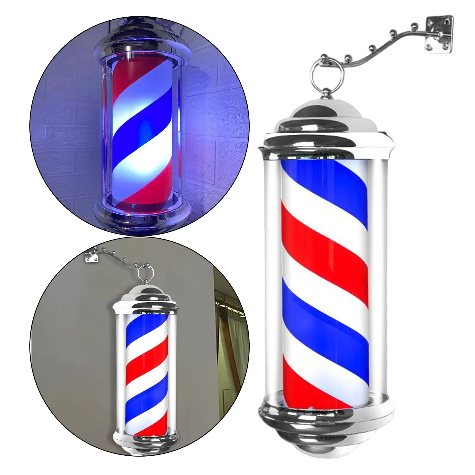 Rotating Barber Pole Light Wall Mounted Stripes Salon Sign Light for Indoor