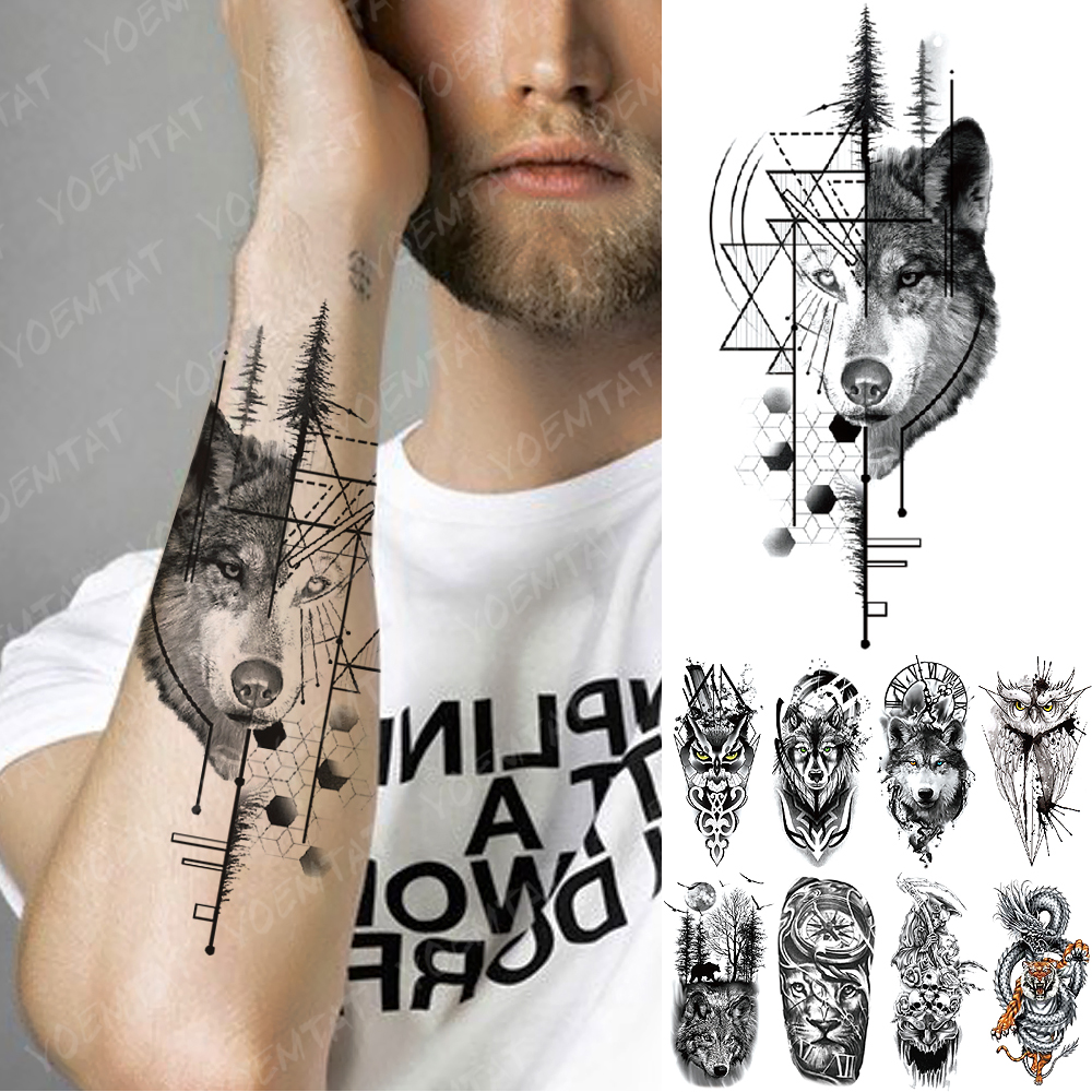 Best of Lobo Wolf Waterproof Temporary Tattoo Stickers Wise Tiger Forest Linear Geometric Animal Fake Tatu Arm Leg Men Women Tatoo Kids Reviews & Tips