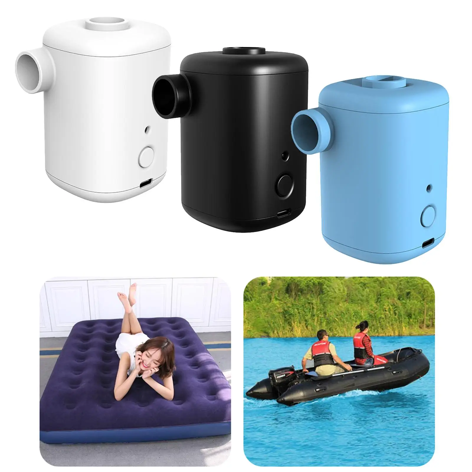 Electric Air Pump USB Rechargeable Inflate Camping Pumps Inflator/Deflator  Bed Mattress  Paddling  Toys with 4 Nozzles