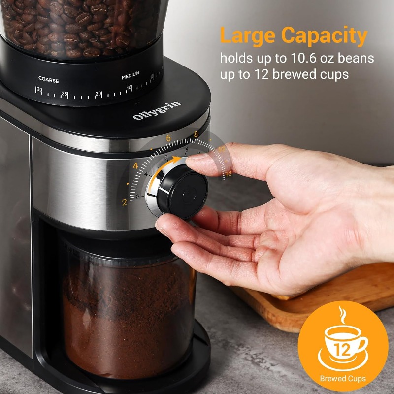 Title 12, Ollygrin Coffee Grinder Electric Burr Mill, Con...