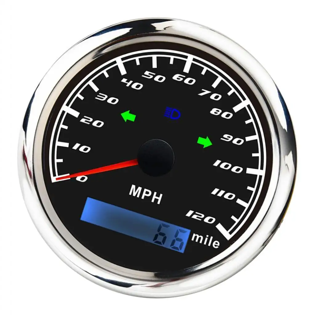 GPS Speedometer Marine / Auto 0-120MPH 85mm w/LED Far Light , Black/316L  