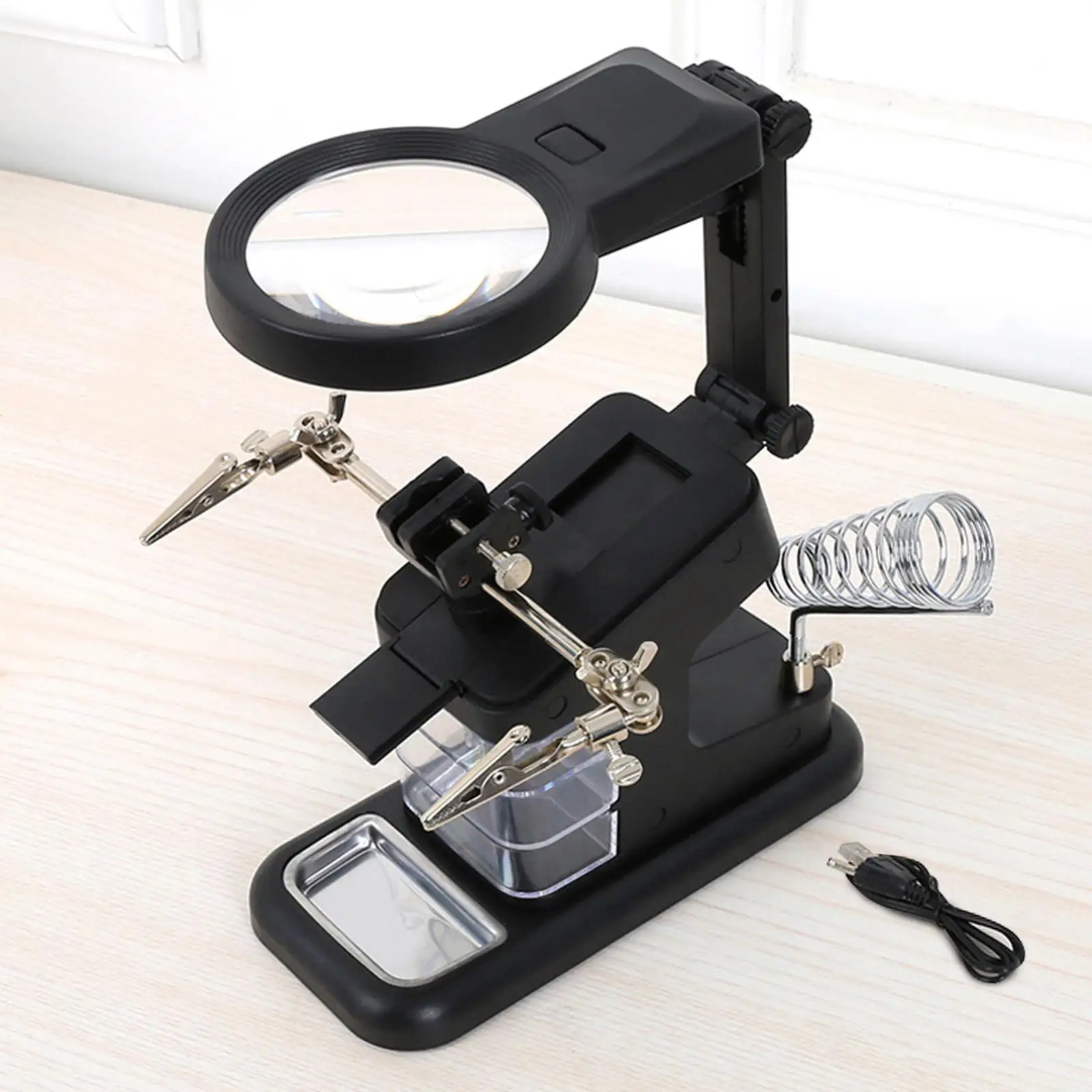 Magnifier Stand with Clip Clamp Base Desktop Magnify Glass for Welding Crafts Rework
