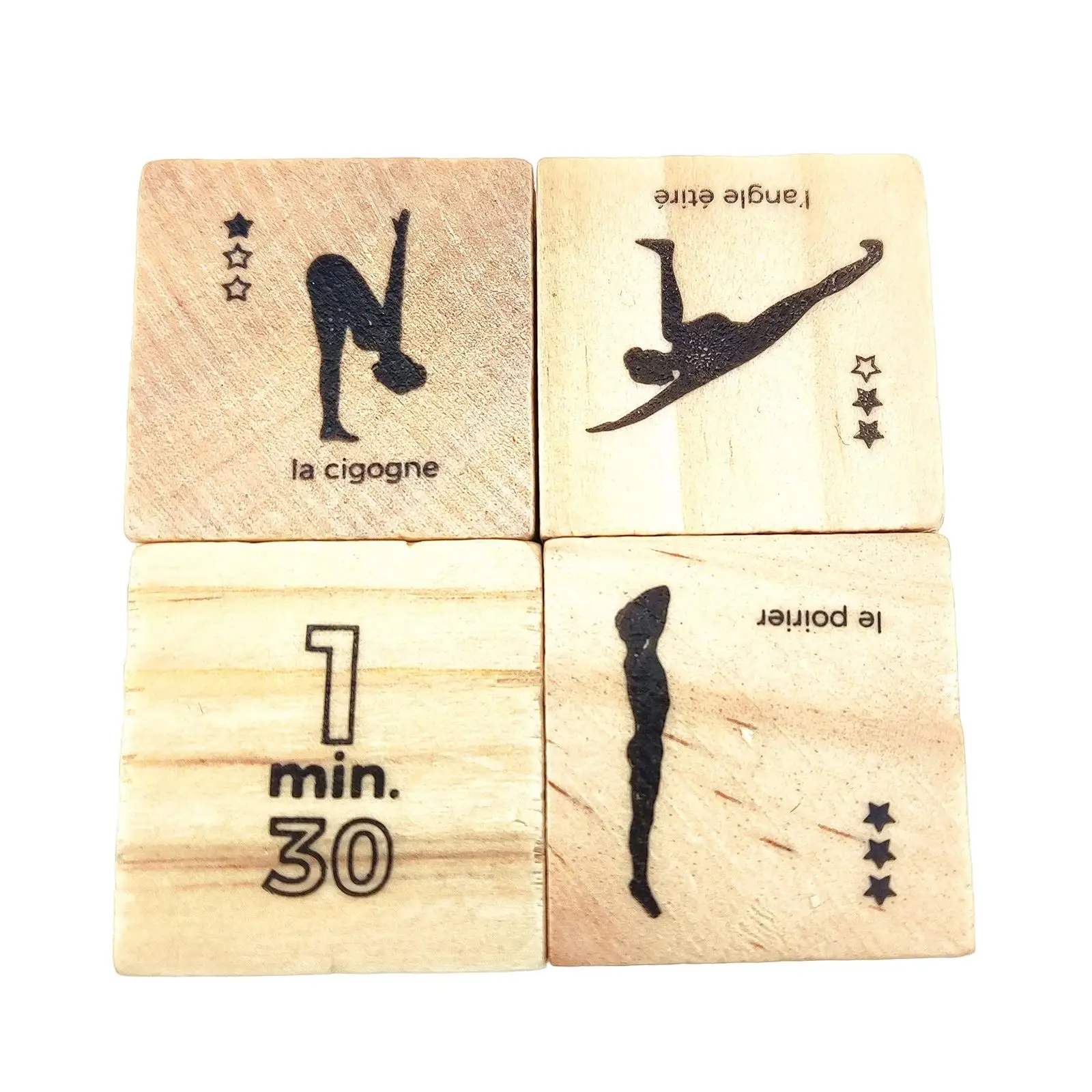 4 Pieces Wooden Yoga Dice Set Practice Guide Pose Workout Exercise Dices D4 for