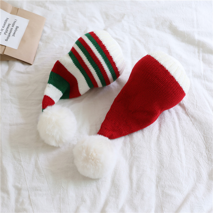 Pudcoco Weihnachten Strick mütze Winter warm gestreifte Mütze Mütze kaltes Wetter Pom Mütze für Kinder und Erwachsene – Detail 9