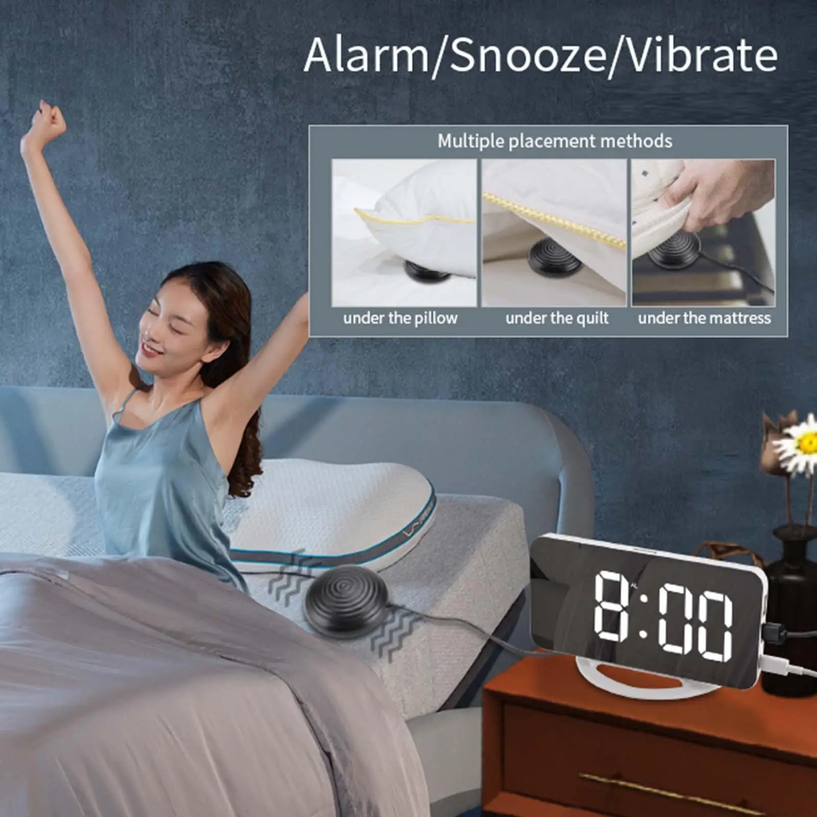Digital Loud Alarm Clock Vibrating Adjustable Brightness Night Mode Bedroom