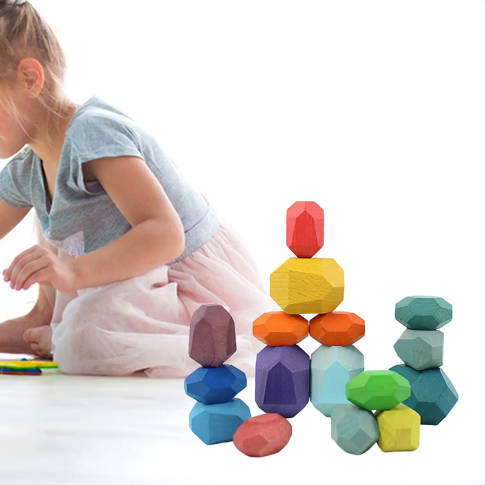 Wooden Balancing Stacking Stones Montessori Lightweight for 3 Years up Kids