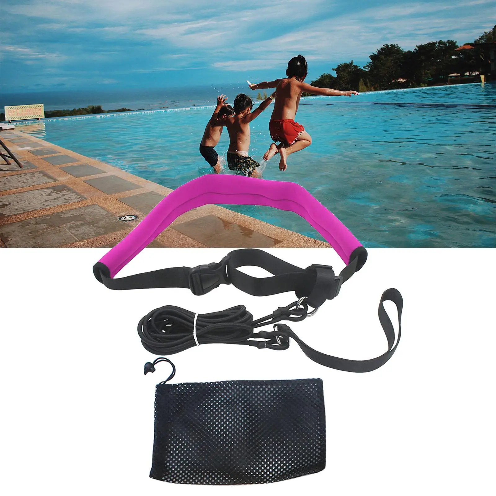 Pool Swim Trainer Belt Harness Swim Tether Stationary Swimming System Bungee Adjustable Waist Belt Cord Loop Elastic Rope Band