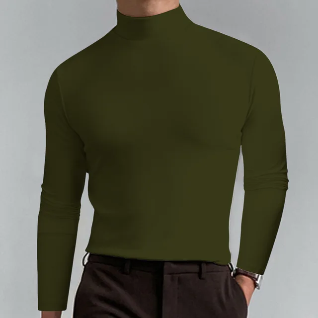 Camiseta de manga larga con cuello alto para hombre, ropa interior europea  y americana de otoño e invierno, color sólido, 2022