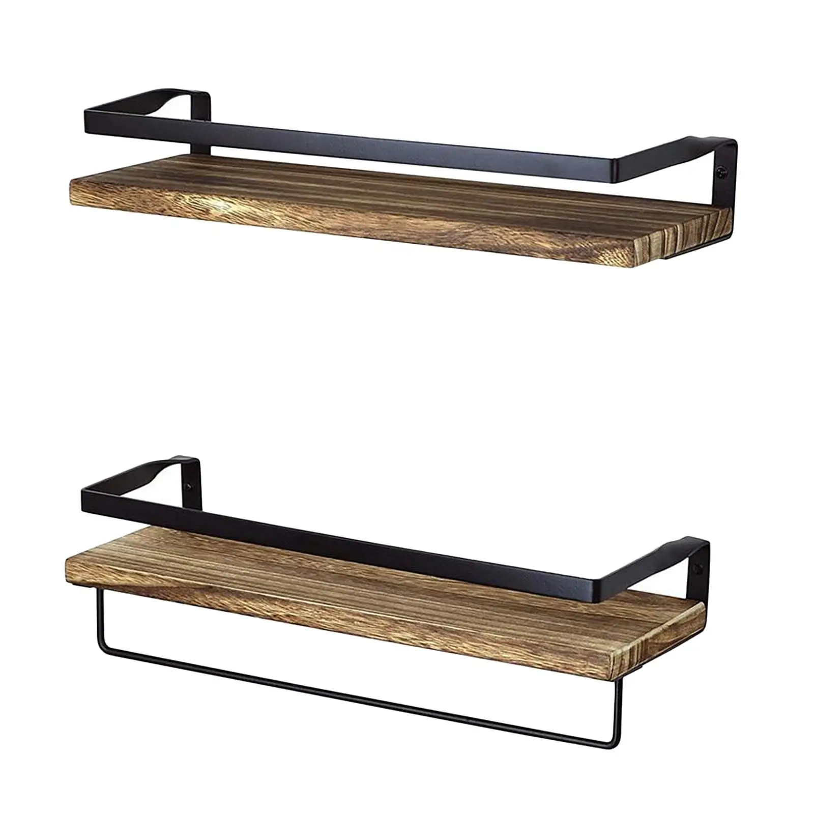 Wood Floating Shelves Wall Mounted Bathroom Shelf Rustic Storage Shelves with Removable Towel Holder for Kitchen Living Room