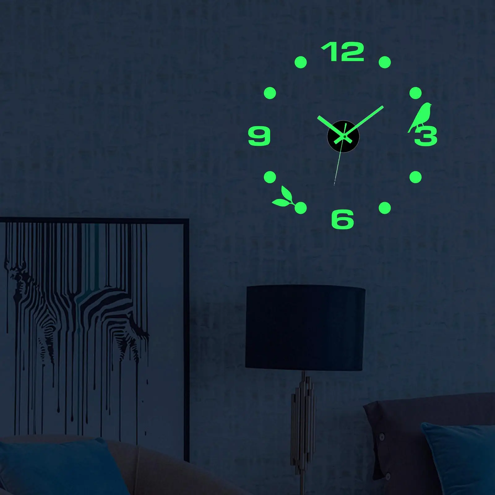 Luminous Wall Clock Stickers DIY Round Minimalist Frameless for Bedroom Home