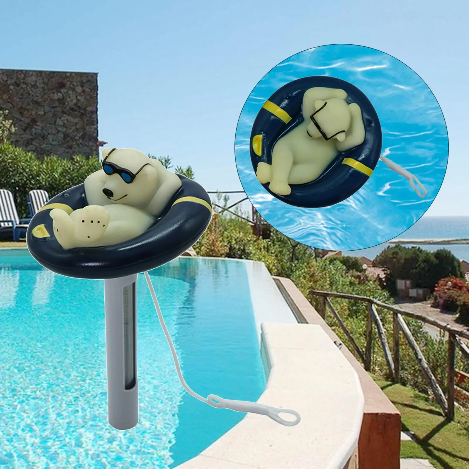 Polar Bear Swimming Pool Thermometer Measurement Tool Floating Bath Water Thermometer for Aquariums Baby Pool Hot Tubs Easy Read