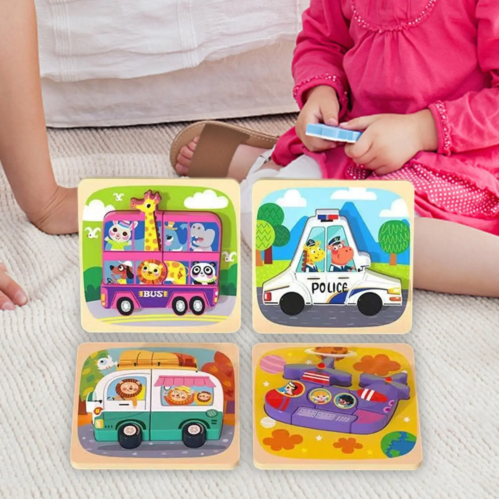 4 Pieces Montessori Wooden Puzzle Educational Toy Sensory Learning Toy for Girls