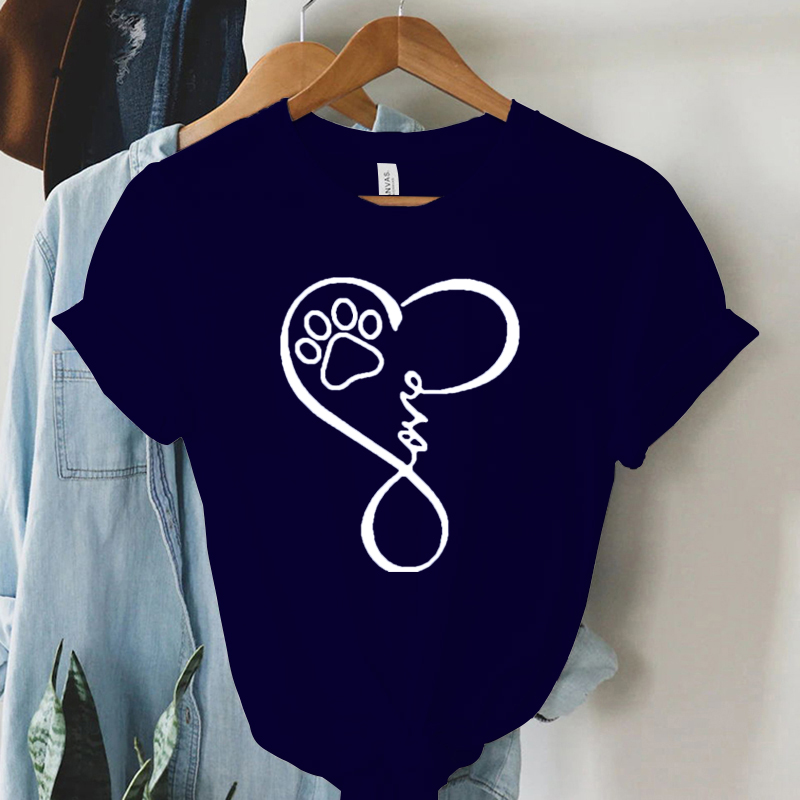 T-shirt manches courtes pour femmes, vêtements d'été, joli dessin animé patte de chien, amour, cœur, imprimé graphique, ample, fille, Y2k, Love Heart532_voghion.com