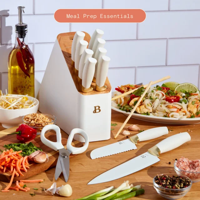 12 Piece Knife Block Set with Soft-Grip Ergonomic Handles White and Gold by  Drew Barrymore - AliExpress