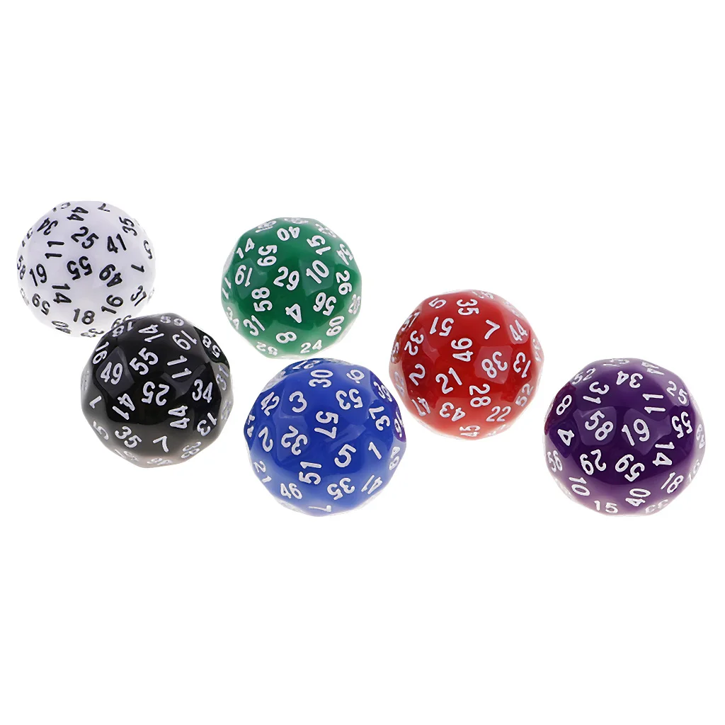 6 Pieces Plastic D60 Polyhedral -60 Set Board Game Toy 3.5cm/ 1.37`` for Roleplaying party Accessory