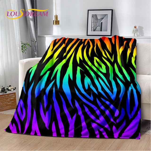 3D Colorful Zebra Pattern Soft Plush Blanket Flannel Blanket Throw