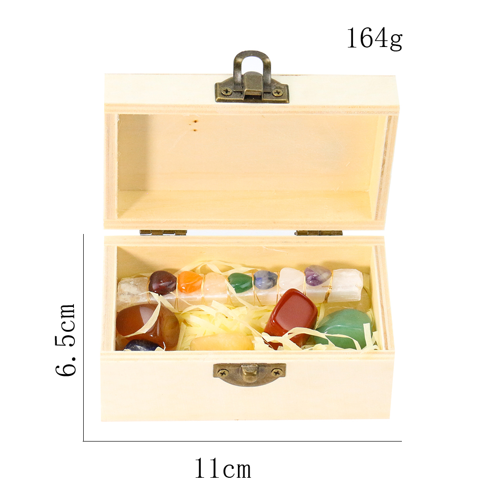 1 Set Holzbox Naturstein Kristall Edelstein Sieben Chakra Set Heilung Meditation Home Collection Handwerk Stein Dekoration Maison – Detail 1