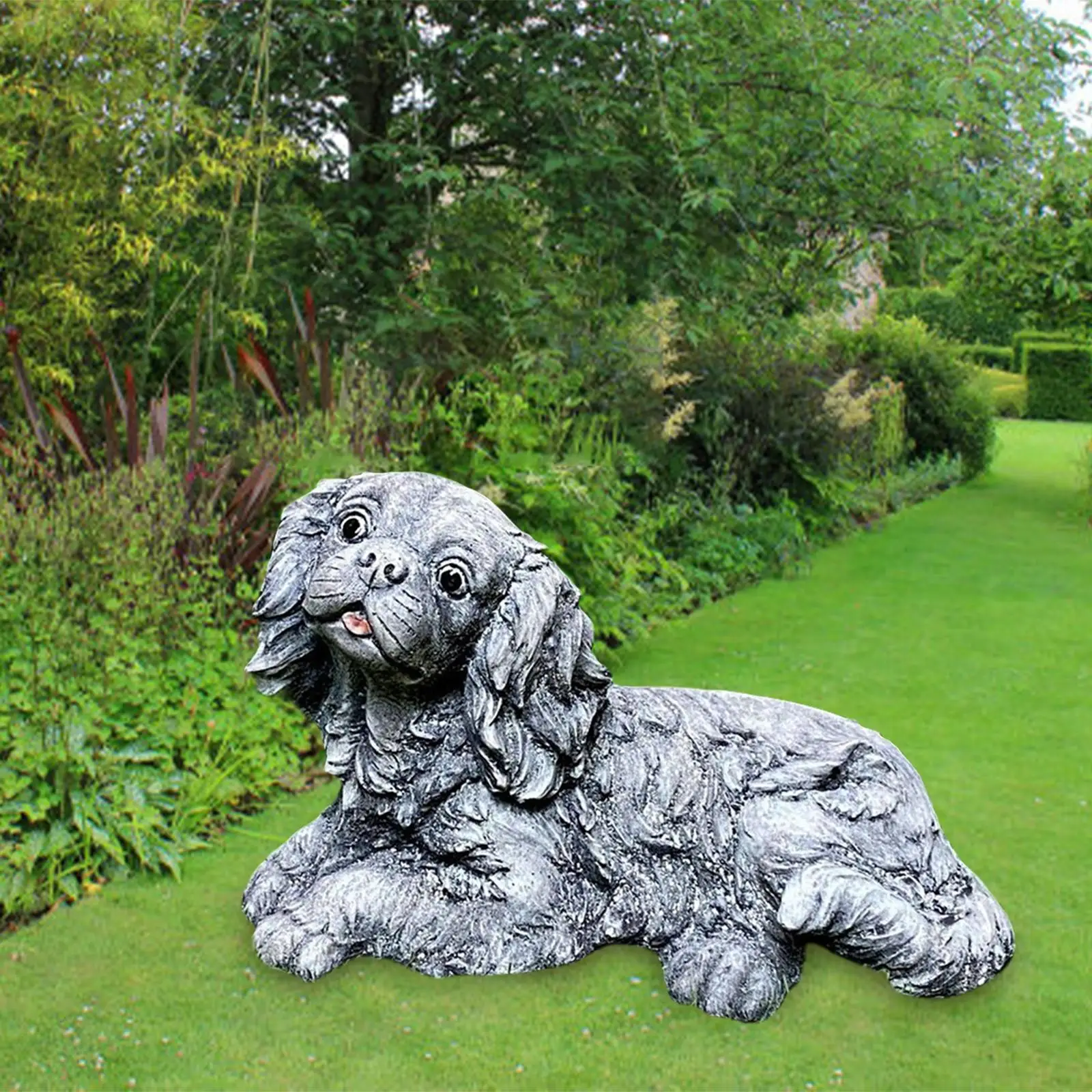 King Charles Spaniel Dog Figurine Garden Statues Sculpture for Outdoor