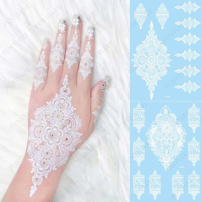 Best of White Henna Tattoo Stickers For Hand Temporary Tattoos For Women Mehndi Women&#039;s Body Art Wedding Party Fake Tatoo Reviews & Tips