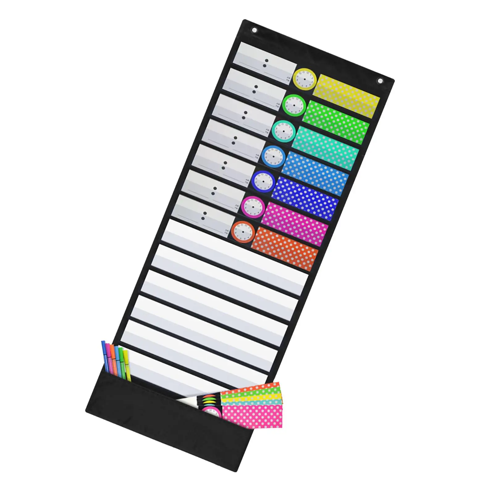 Hanging Daily Schedule Pocket Chart with Cards Wall File Organizer for Indoor Office