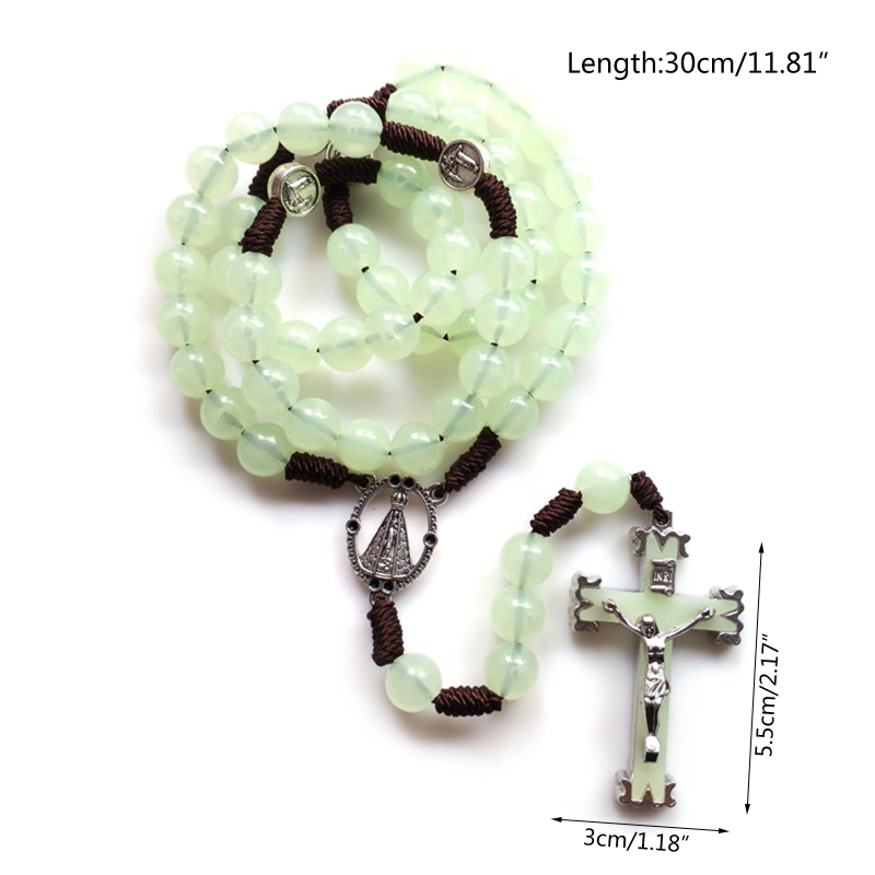 E8BD 10mm Rosenkranz Perlen Leuchtende Halskette Jesus Kruzifix für Kreuz Anhänger Halsketten Glow in Dark Religiöse Schmuck für – Detail 6