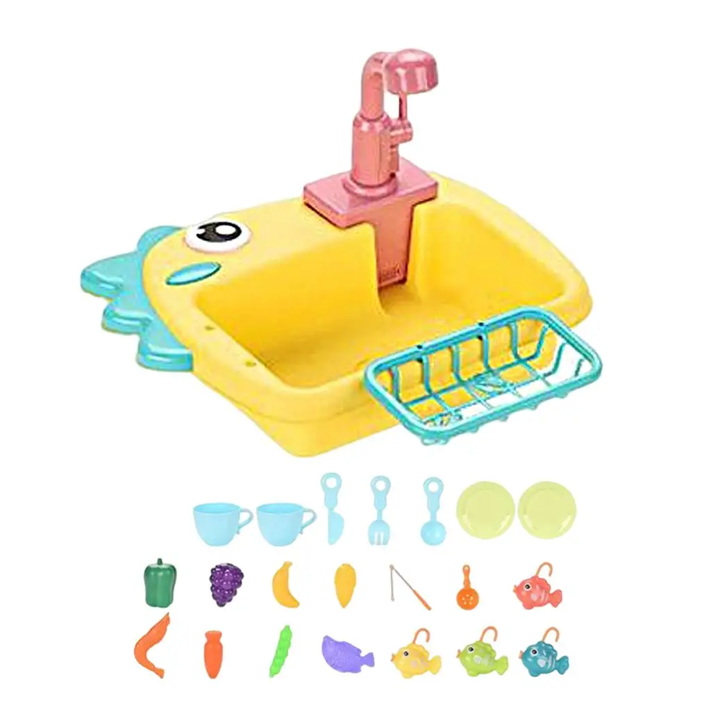 Kitchen Sink Play Set Electronic Dishwasher Toys Fishing Toys for Toddler