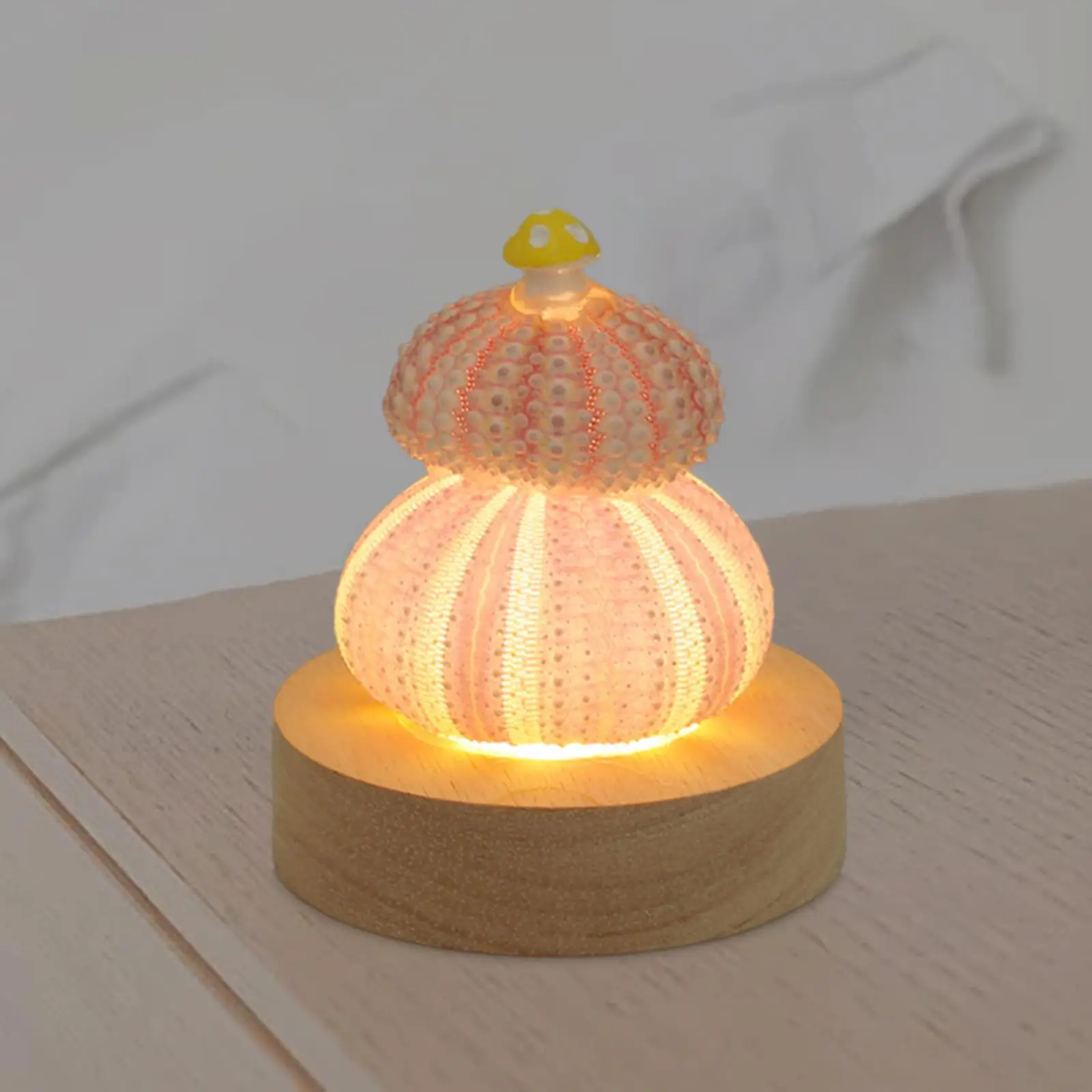 Decorative Table Lights Mini Desk Lamp Shell NightStand Bedside Lamp Wooden Base Party Desktop Birthday Gift Novelty Table Lamp