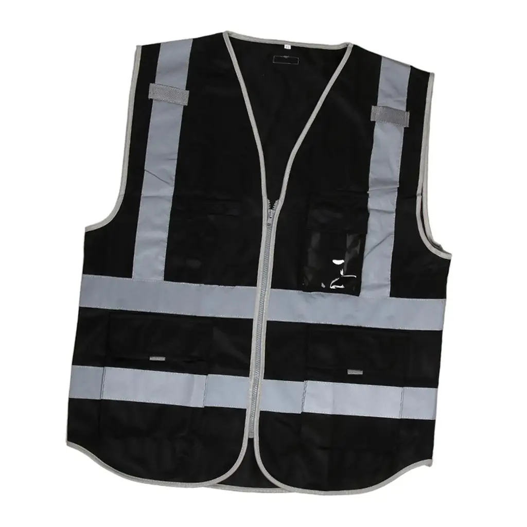 High Visibility Zippered Front Safety Vest with 2 Reflective Strips, Outdoor Security Work Top