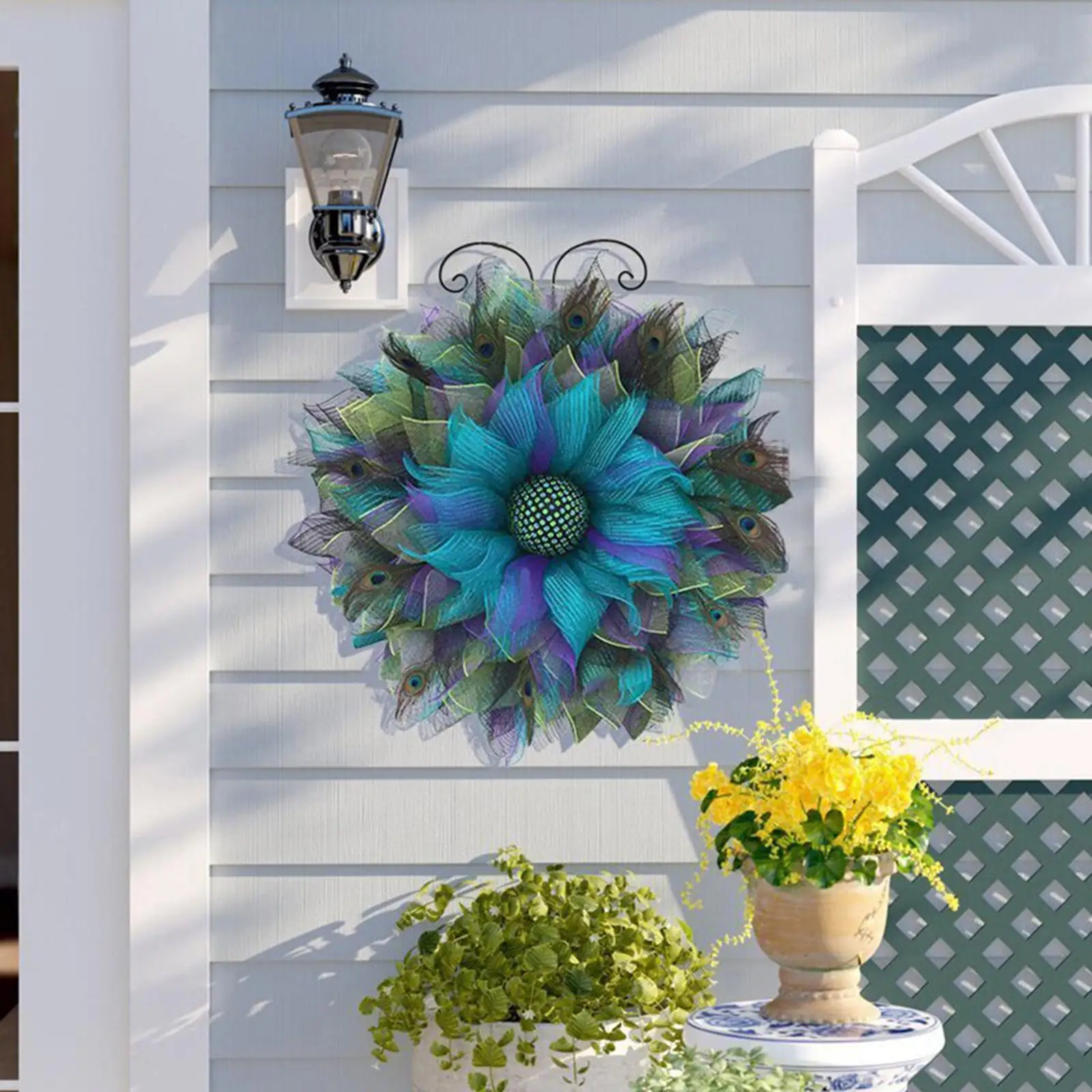 30cm Artificial Peacock Wreath Flower Garland for Front Door Wall Decorative