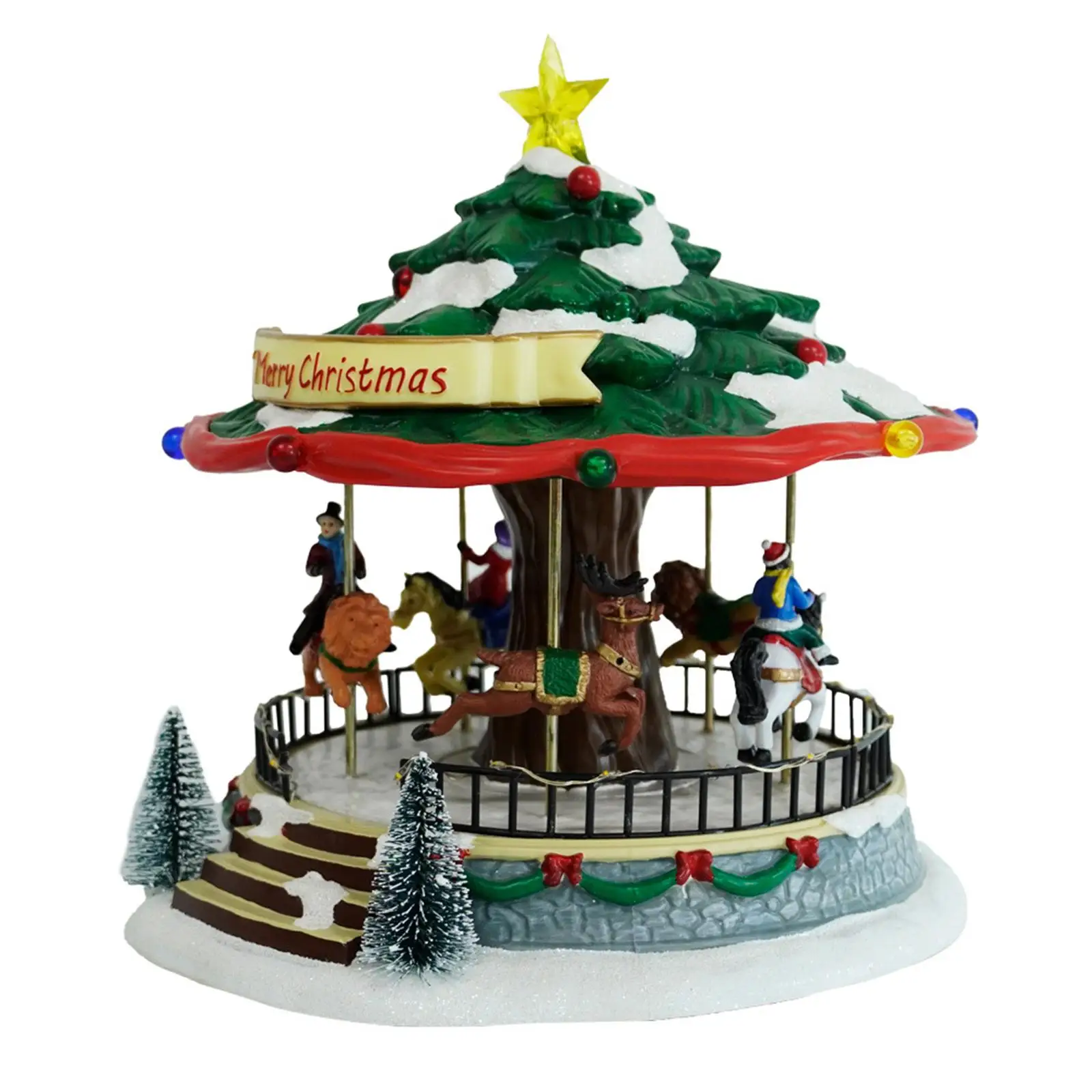 Lighted Christmas Carousel Music Box Carousel Statue Decorative Musical Box Tabletop Ornament for Holiday Indoor Home Decor
